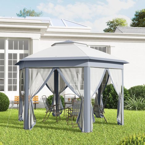 REDOM Carpa plegable 405x405x285 cm laterales con mosquiteras, techo ventilado, estructura de metal, gris