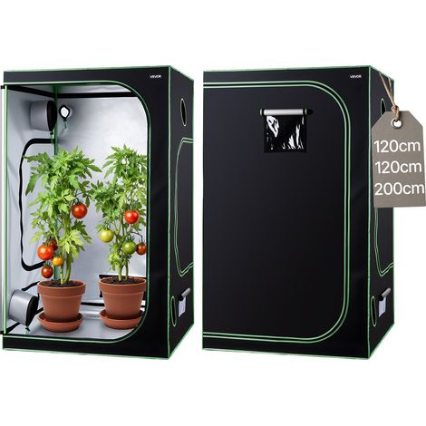 Chambre de Culture, 120x120x200 cm, Tente de Culture Plantes d'Intérieur, avec Fenêtre d'Observation, Plateau de Sol, Fermeture Éclair, Mylar 600D Hautement Réfléchissant, pour Fleurs Légumes (1/5)