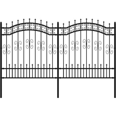 Clôture de jardin avec dessus en forme de lance, noire, 240 x 125 cm, acier thermolaqué (1/5)