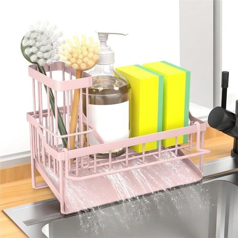 1 Organisateur Évier Avec Bac Écoulement, Support Éponge, Rangement Cuisine, Accessoire Nettoyage, Bord Lavabo (1/5)