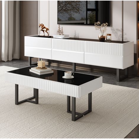 Mueble TV y mesa de centro negro y blanco, acabado brillante DESVIAE (1/5)