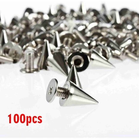 Rivets argentés coniques à visser, kit d'outils de fixation en métal style punk pour ceintures, vestes, articles en cuir et décoration. (1/5)