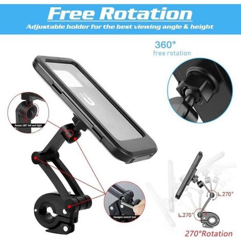 Support Telephone Portable - Universel Velo Moto - Rotation 360 Degres - Etanche - Pour Smartphones Jusqu A 6 7 Pouces - 1 Piece (1/4)