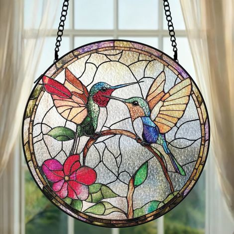 Attrape-soleil vitrail colibri 30 cm décoration suspendue oiseau fenêtre cadeau maman (1/5)