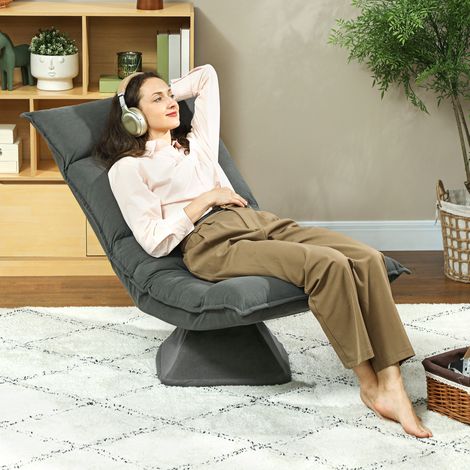 Fauteuil de sol pivotant à 360°, pliable, en velours, avec dossier réglable sur 5 positions, 70 x 62 x 95 cm, gris foncé (1/5)