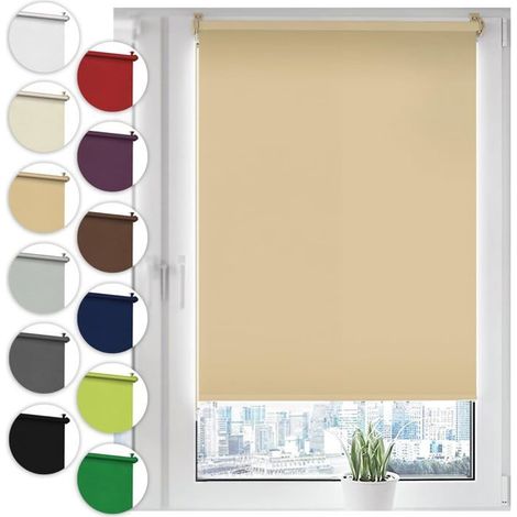 Store occultant à enrouleur - 1 pièce - Polyester beige - Installation sans perçage - Salon, chambre, salle de bain (1/5)