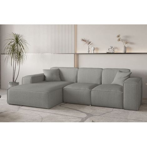 Ecksofa Designersofa CELES PREMIUM in Stoff Scala Grau Ottomane Links (1/4)