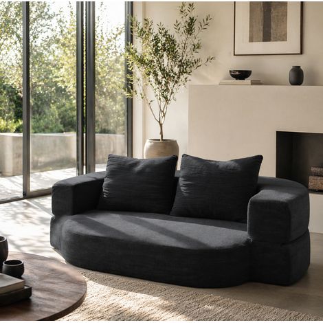 Sofá cama plegable convertible negro con 2 cojines de tela y espuma de alta densidad (1/5)