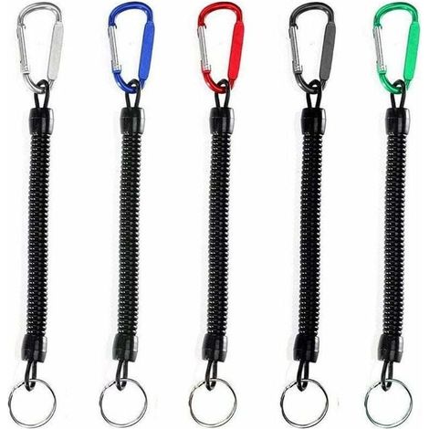 piezas de cuerdas de pesca, cuerda elástica de seguridad para herramientas de pesca, cuerdas de pesca multicolores, amarre retráctil en espiral seguro para embarcaciones con mosquetón. (1/4)