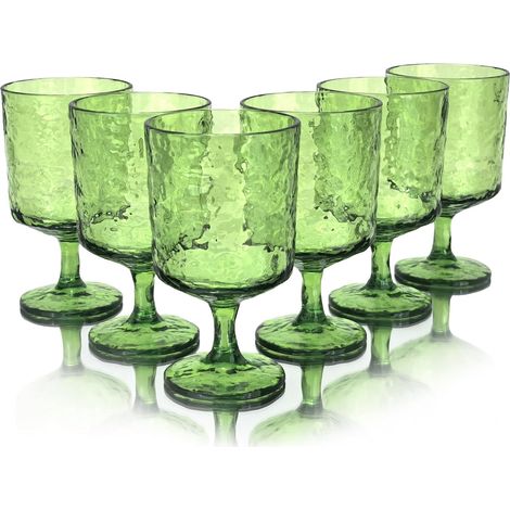 Lot de 6 verres à vin en acrylique avec tige en plastique pour toutes les fêtes, sans BPA et durables (vert) (1/5)