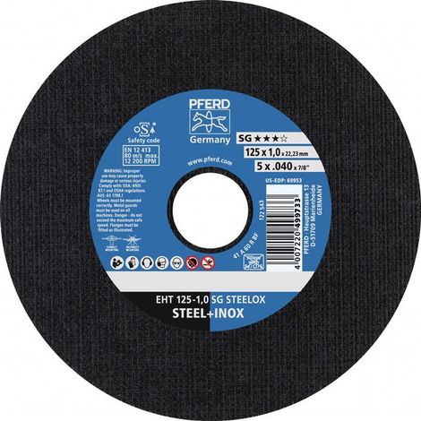 Disco de corte SG STEELOX D125x1 mm recto INOX 22,23 mm taladrado PFERD (por 25)