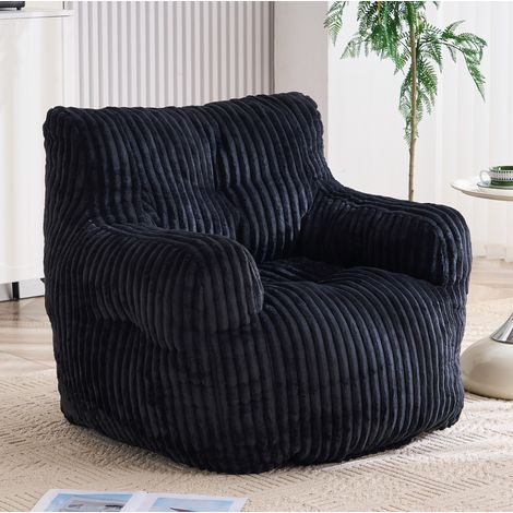 Poltrona sacco imbottita in cord nero 100x94x70 cm OKMYHOME (1/5)