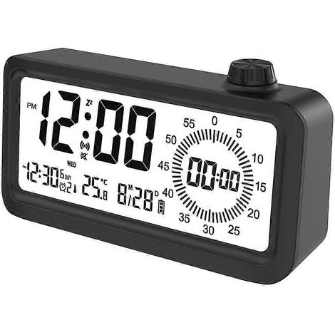 Réveil numérique avec minuteur visuel, trois alarmes, veilleuse, double affichage, compte à rebours et rappel du temps d'étude des enfants. (1/5)