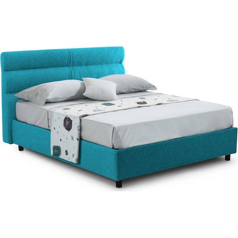 Letto Piazza e Mezza Briona, Sfoderabile, Contenitore Made in Italy, Dimensione Materasso 120x200 cm, Azzurro