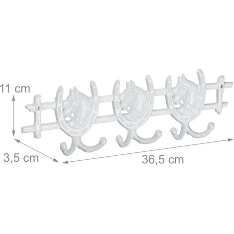 Perchero de pared decorativo rústico para entrada 90 x 20 x 10 cm con 6 ganchos de hierro fundido blanco 130013382 (1/3)