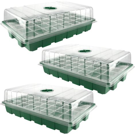 Ensemble de 3 pots de fleurs verts avec couvercles, en plastique, pour le jardinage. (1/5)