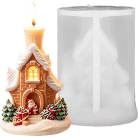 Christmas Candle Mold- 3D Snow Village Silicone, Craft Handmade Soap Wax Re (1/5)