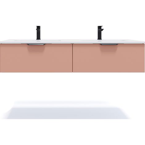 Meuble de salle de bain suspendu double vasque intégrée 140cm 2 tiroirs Abricot - Soho (1/5)