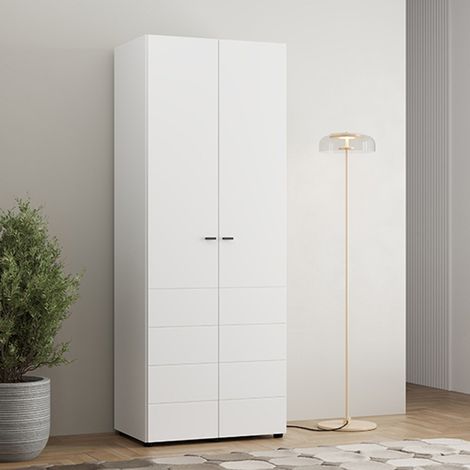 Guardaroba 2 Ante Pomar, Armadio Camera da Letto Appendiabiti, un Ripiano, 2 Ante, 79x208h cm Bianco Opaco (1/5)