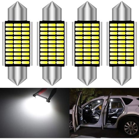 39mm Festoon C5W LED Bulbs 6000K White Canbus Extremely Bright Error Free 6411 6413 6423 6461 DE3425 DE3425 Interior Dome License Plate Door Lights (4pc) (1/4)