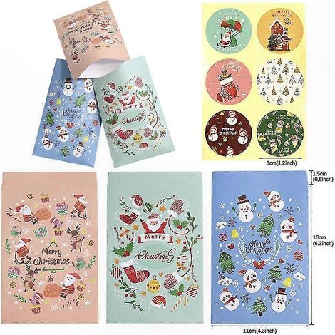 Sacs cadeaux de Noël avec motifs festifs, boîtes en papier kraft réutilisables, pochettes à main portables avec autocollants, lot de décoration artisanale. (1/4)