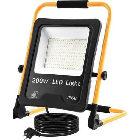 Baustrahler LED 200w 16000lm Lampe Baustelle Strahler LED mit Kabel 3m und wasserdicht IP66-200w weiß kalt