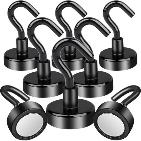 Lot de 8 crochets magnétiques extra puissants de 25 mm en néodyme avec crochets, aimants avec crochets, extra puissants pour barbecue, gouttière, camping, garage, cuisine