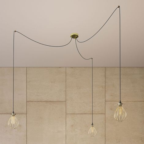 creative cables - Spider - Lampada a sospensione multipla a 3 cadute Made in Italy completa di cavo tessile e paralume Drop