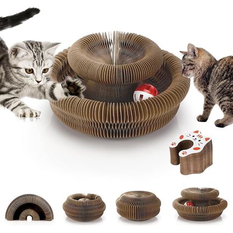 Cat Scratching Post Folding Cat Scratching Board Interactive Scratching Toy with Bell Ball, Corrugated Cardboard Scratching Mat (1/5)