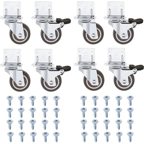 8pcs 25mm Swivel Casters with Brake L-Mount Plate Caster Ball Bearing Swivel Wheel No Noise for Furniture Planter Crib Dressing Table (1/5)