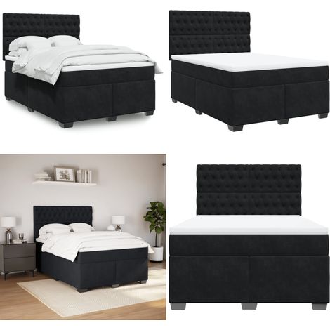 vidaXL Boxspringbett mit Matratze Schwarz 140x200 cm Samt (1/5)