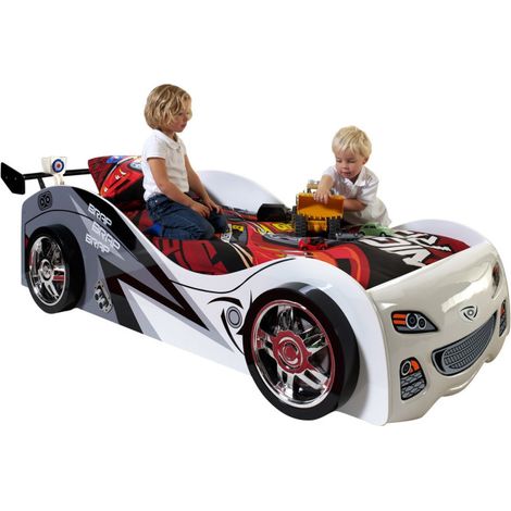 Paris Prix – Lit enfant voiture 90x200cm blanc – Sommier inclus – Adapté pour matelas 90x200cm – Poids supporté jusqu'à 80kg (1/3)