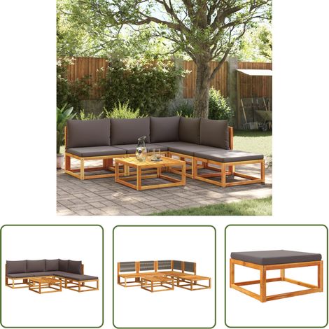 The Living Store Salon de jardin avec coussins 6 pcs bois d'acacia solide - Canapé Jardin - Salon De Jardin - Meuble Extérieur - Acacia Massif - Mobilier De Jardin (1/5)