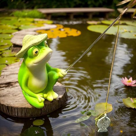 Figurine de pêcheur de jardin JeiibrZui - 8 x 4,5 x 4 cm - 1 pièce - Peinte à la main - Statue en résine pour bassin et terrasse (1/5)