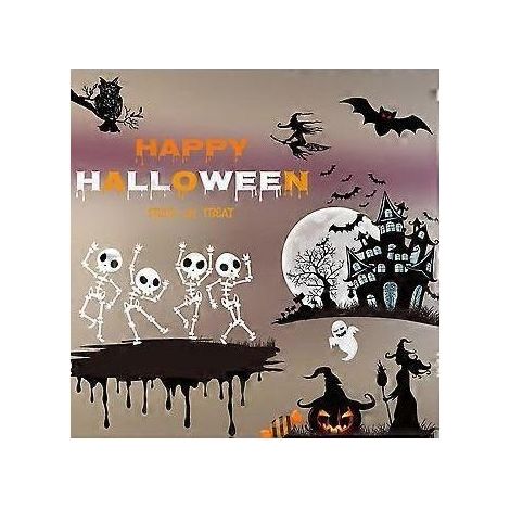 Autocollants muraux citrouille chauve-souris pour Halloween - Décoration de fenêtre - Maison et magasin (E)