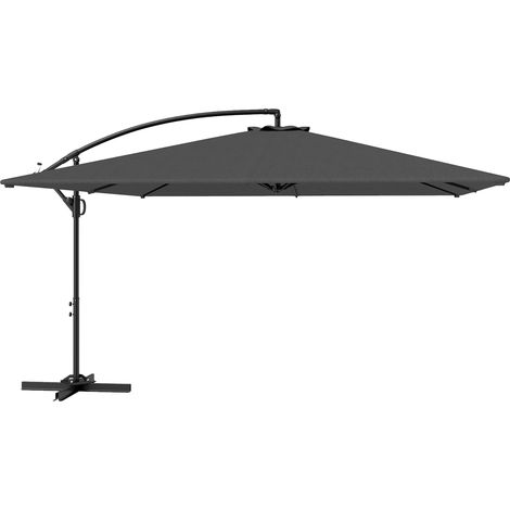 Parasol de jarden 2,8 x 3,8 m avec bras pivotant et enclenable à 360°, ouverture par manivelle, gris