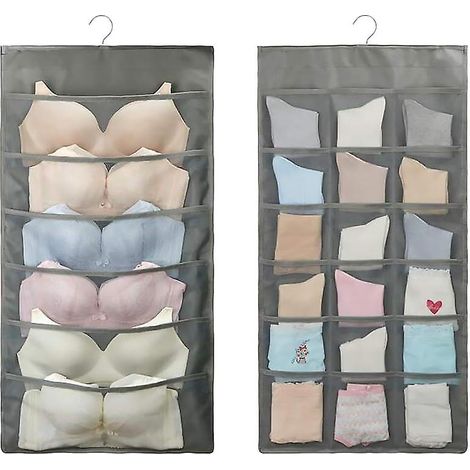 Organisateur de placard suspendu double face avec poches en filet pour sous-vêtements, chaussettes, cravates et soutiens-gorge - Rangement textile gain de place (1/5)
