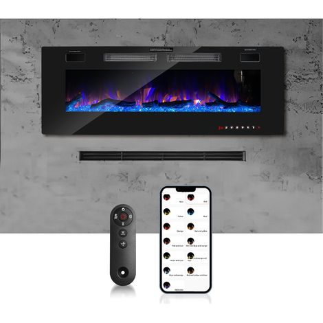 Wolketon Camino elettrico da parete 750/1500W 12 colori di fiamma LED con telecomando e timer da 1 a 8 ore Camino nero (1/5)