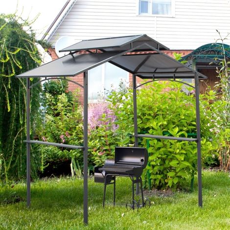 Tettoia barbecue 240 x 150 x 250 cm in acciaio con 2 ripiani HAVRYA (1/5)