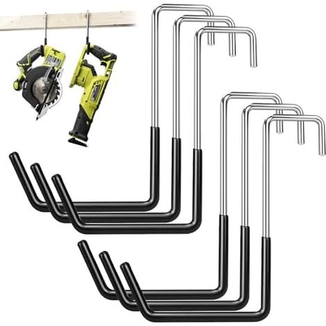 6 Pièces Garage à Suspendre, Crochet Sans PerçAge, Suspendre pour éChelles, Plantes, VéLos, Outils de Jardin (Noir) - (1/5)