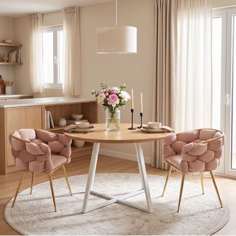 Silla de acento moderna, lote de 2, terciopelo rosa, estructura de metal, 73 x 56 x 75 cm OKMYHOME (1/5)