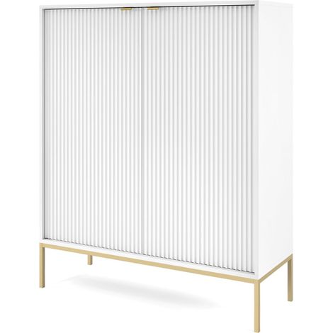 Credenza: 2 ante, Bianco, oro, 104 x 125 x 39 cm, maniglie dorate (1/5)