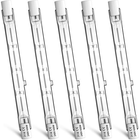 Pack of 5 R7S 118mm 400W Dimmable Halogen Bulbs, Warm White 2800K, for Outdoor Floodlights (1/5)