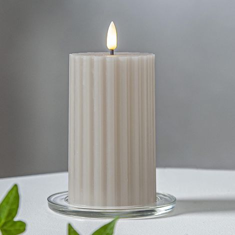 LED Wachskerze Flamme Stripe Batterie Timer beige 15x7,5cm