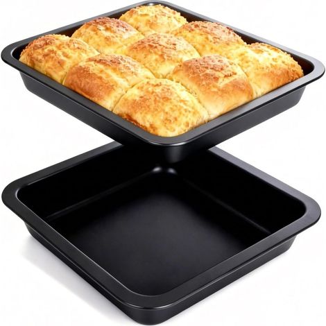 Deux moules carrés de 22,5 x 22,5 x 4,5 cm peuvent être utilisés comme moules rectangulaires à brownies, à gâteaux, à pain ou à toasts. Ils ont un revêtement antiadhésif et peuvent être utilisés au fo (1/5)