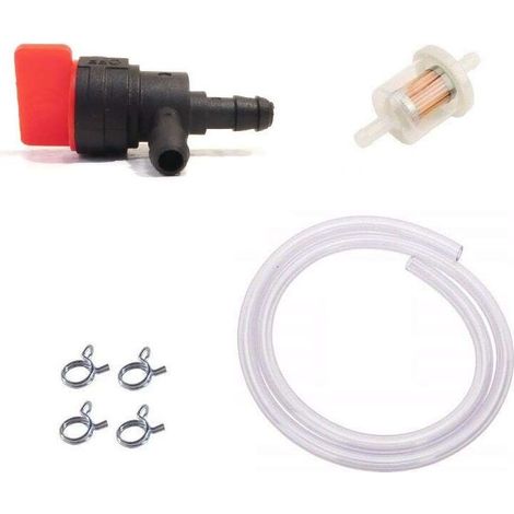 Kit de combustible: grifo de combustible compatible con motores Briggs & Stratton 698181, 494769 y 494539 + filtro + abrazadera + manguera para cortacésped y tractor. (1/4)