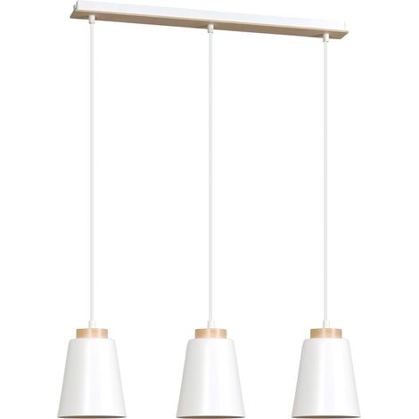 Suspension Emibig Bolero 3xE27 blanc métal bois 66cm (1/5)