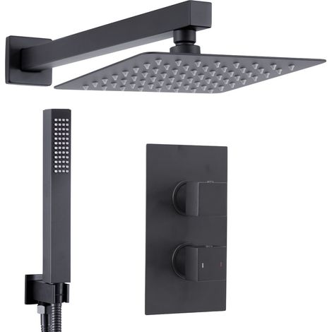 Baridi DH321 Concealed Thermostatic Shower Set Square Head & Hand Shower Black (1/5)