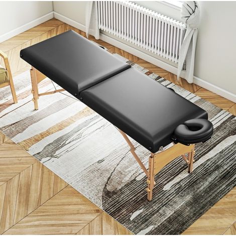 Lettino massaggio pieghevole 2 zone regolabile 70 cm con poggiatesta in legno nero OKWISH (1/5)