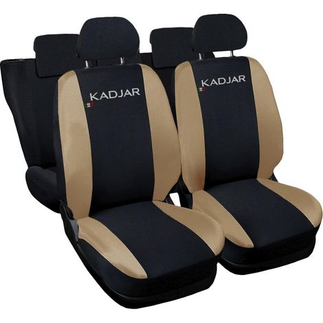 Lupex shop - Coprisedili Auto Compatibili per Kadjar, Made In Italy, anteriori e posteriori con copri poggiatesta incluso, tessuto poliestere, Nero - Beige (1/4)